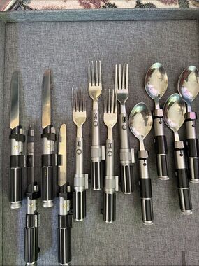 Star Wars Lightsaber Handle Flatware Set - Silver & Black Forks, Knives, Spoons